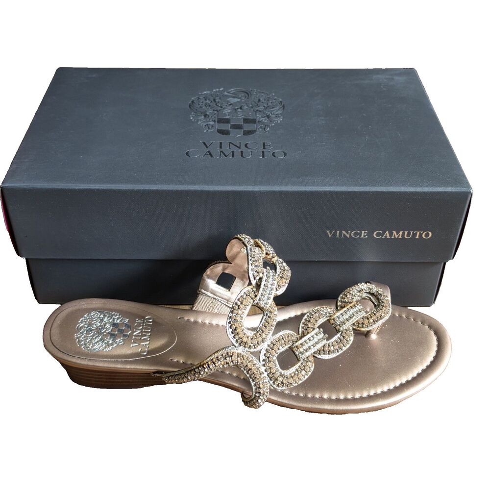Vince Camuto Sandals Size 9 Wide Rose Gold Metallic Flat With Original Box EUC